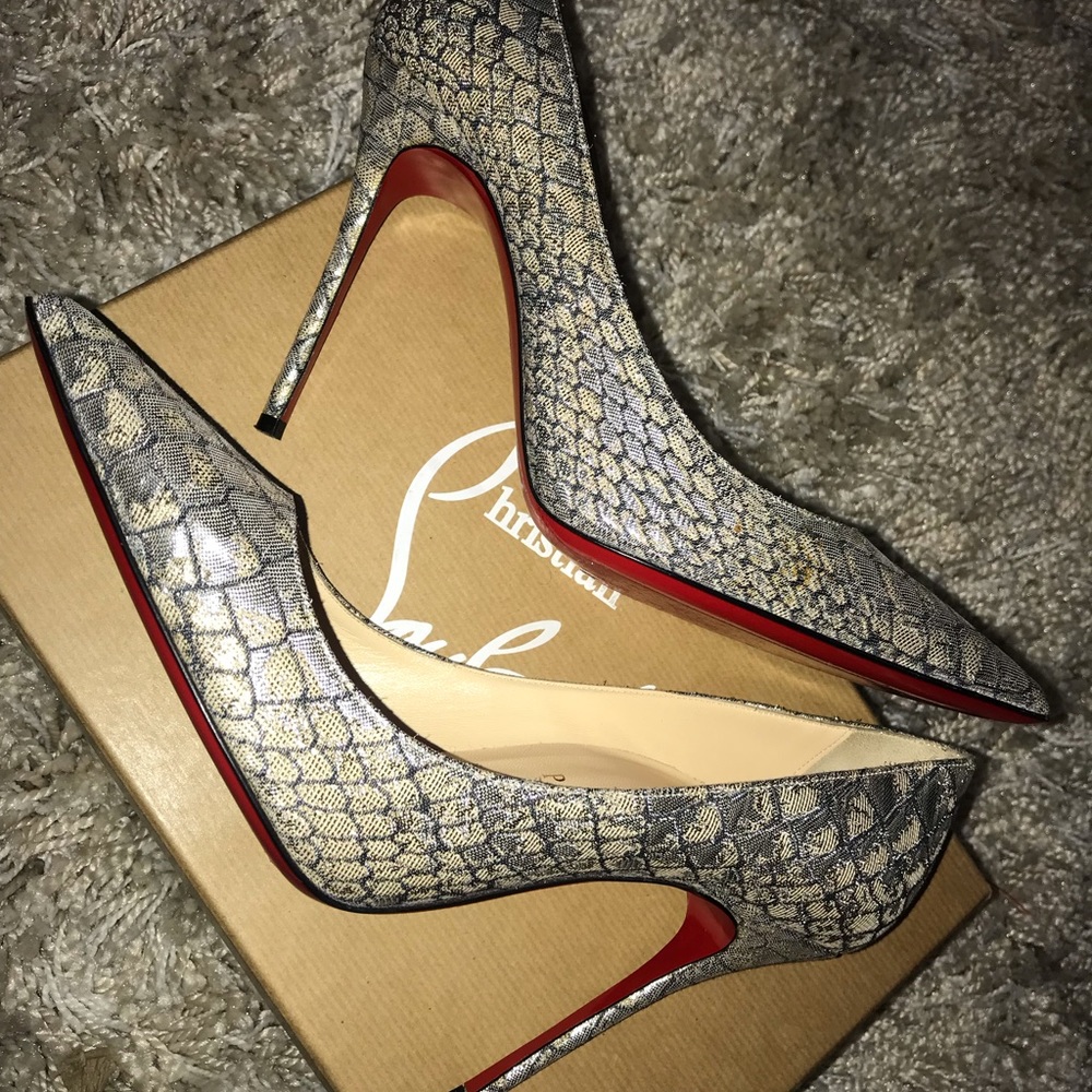 Christian Louboutin silver snake skin like pumps